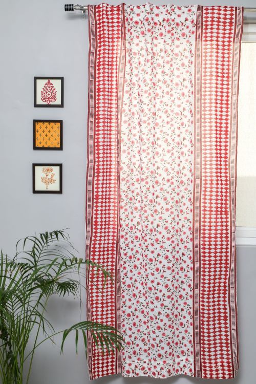Sooti Syahi Anemone Orchid Hand Block Printed Door Curtain