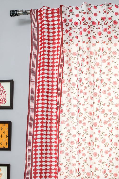 Sooti Syahi Anemone Orchid Hand Block Printed Door Curtain
