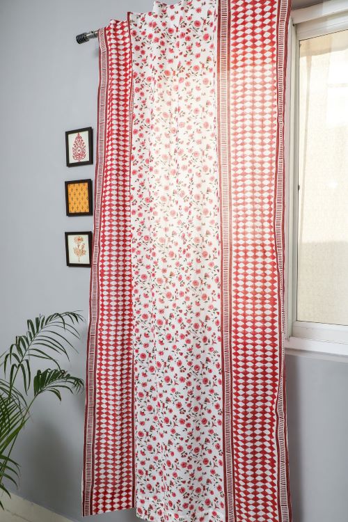Sooti Syahi Anemone Orchid Hand Block Printed Door Curtain