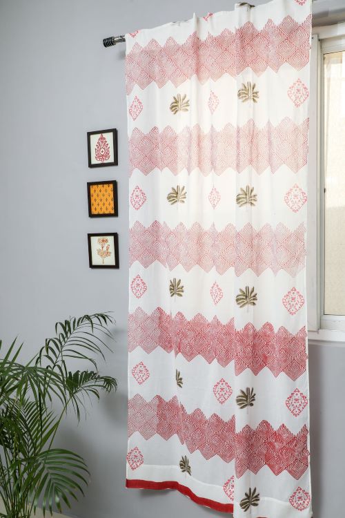 Sooti Syahi Gleaming Zigzags Hand Block Printed Door Curtain