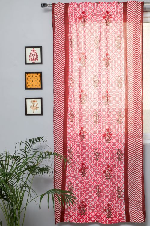 Sooti Syahi Jade Rose Hand Block Printed Door Curtain