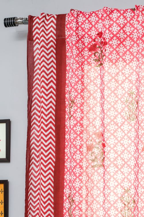 Sooti Syahi Jade Rose Hand Block Printed Door Curtain