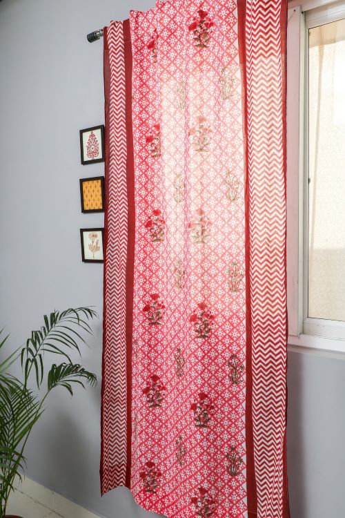 Sooti Syahi Jade Rose Hand Block Printed Door Curtain