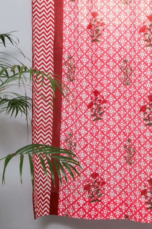Sooti Syahi Jade Rose Hand Block Printed Door Curtain