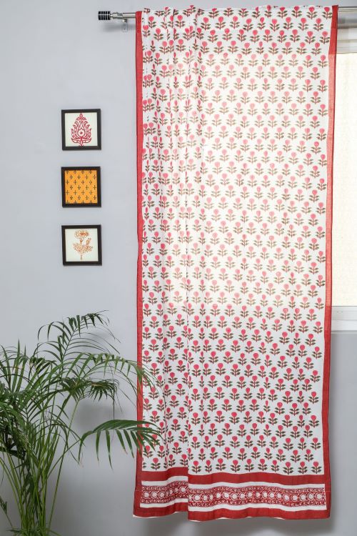 Sooti Syahi Evergreen Cherry Hand Block Printed Doorcurtain