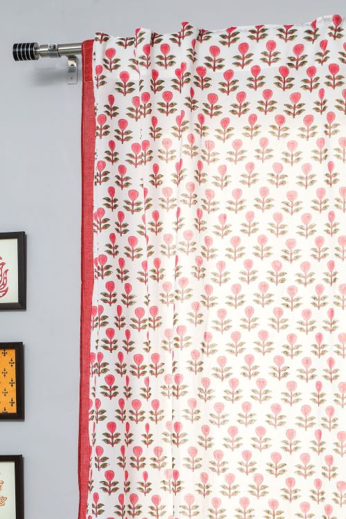 Sooti Syahi Evergreen Cherry Hand Block Printed Doorcurtain