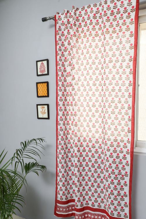 Sooti Syahi Evergreen Cherry Hand Block Printed Doorcurtain