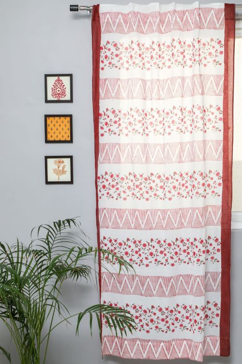 Sooti Syahi Zig Zag Ruby Crush Hand Block Printed Door Curtain