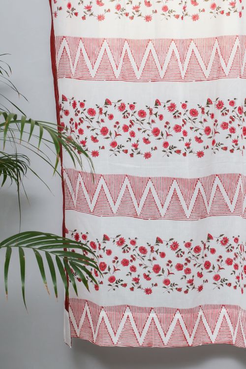 Sooti Syahi Zig Zag Ruby Crush Hand Block Printed Door Curtain