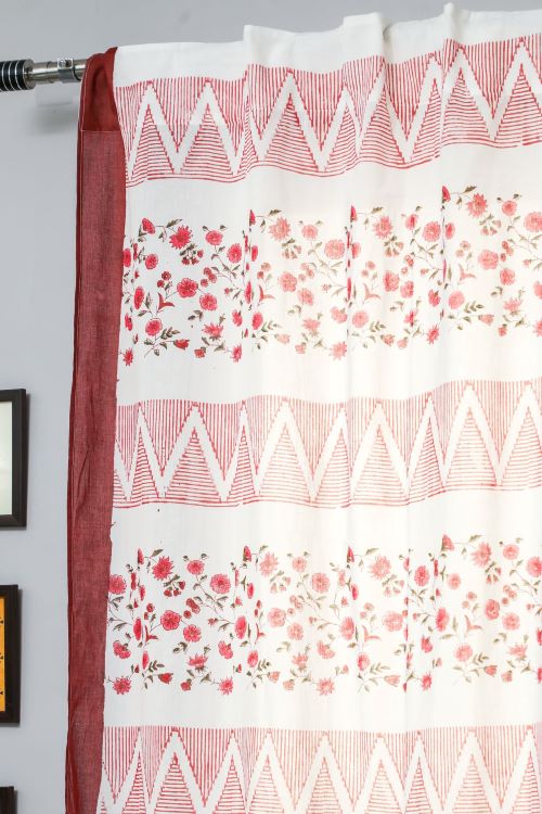 Sooti Syahi Zig Zag Ruby Crush Hand Block Printed Door Curtain