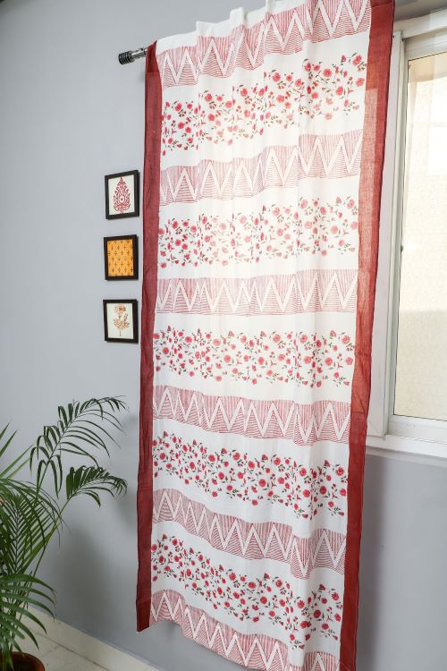 Sooti Syahi Zig Zag Ruby Crush Hand Block Printed Door Curtain