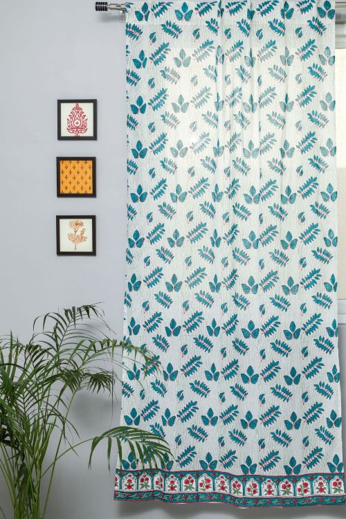 Sooti Syahi Glow Of Leaves Hand Block Printed Door Curtain