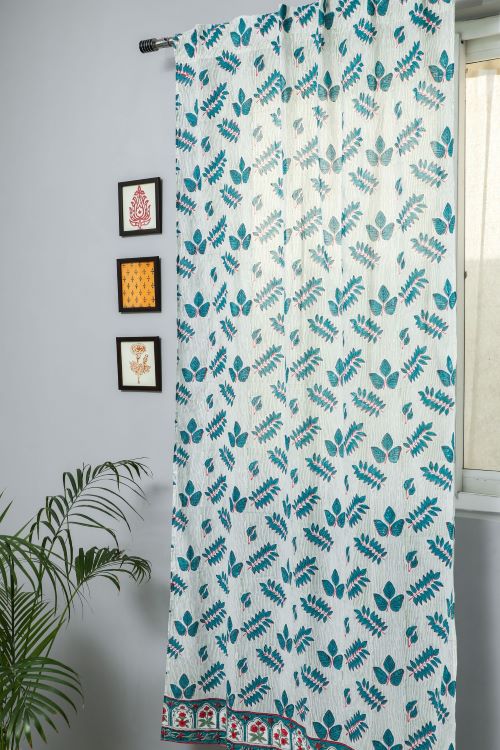 Sooti Syahi Glow Of Leaves Hand Block Printed Door Curtain