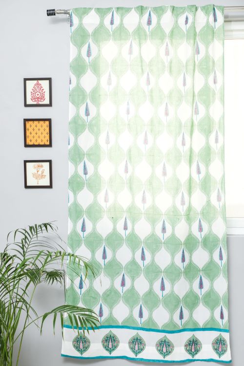Sooti Syahi Aloe Palm Hand Block Printed Door Curtain