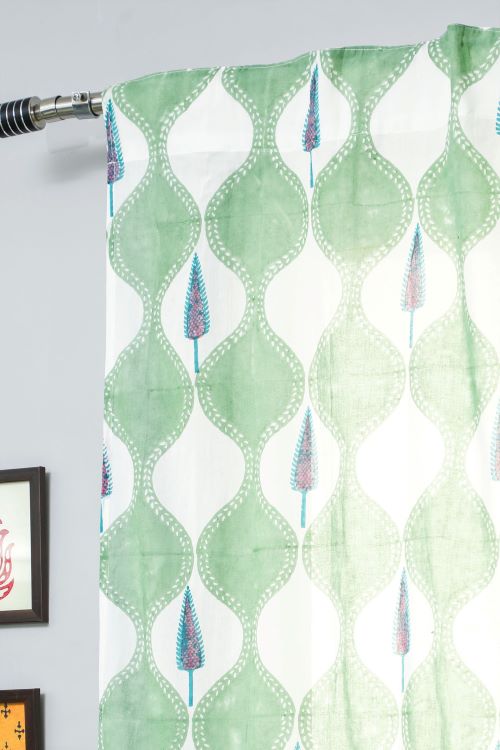 Sooti Syahi Aloe Palm Hand Block Printed Door Curtain