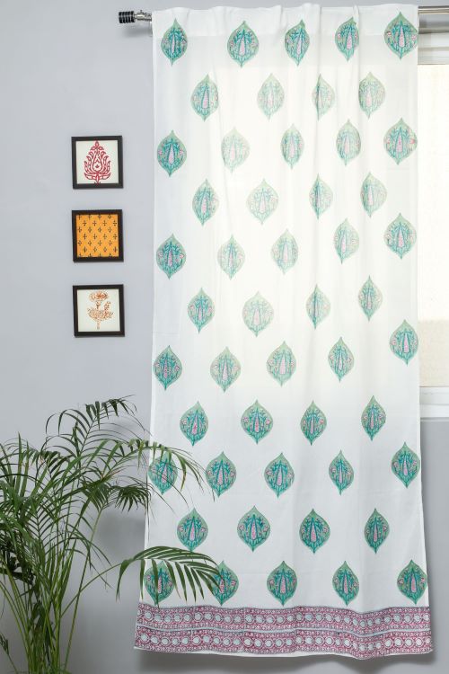Sooti Syahi Green Palm Hand Block Printed Door Curtain