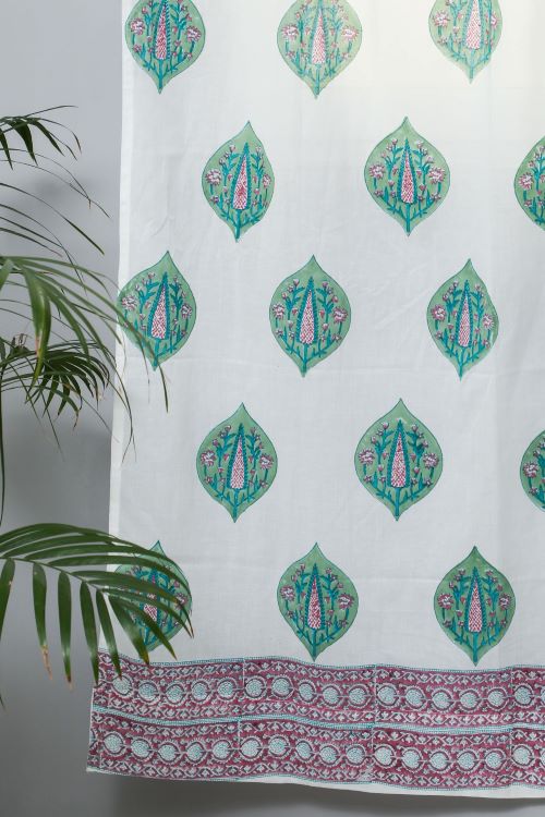 Sooti Syahi Green Palm Hand Block Printed Door Curtain