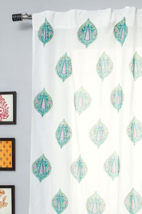 Sooti Syahi Green Palm Hand Block Printed Door Curtain