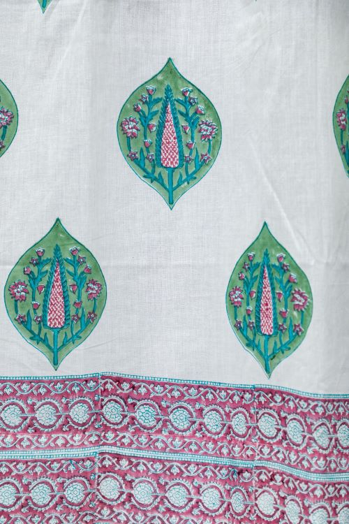 Sooti Syahi Green Palm Hand Block Printed Door Curtain