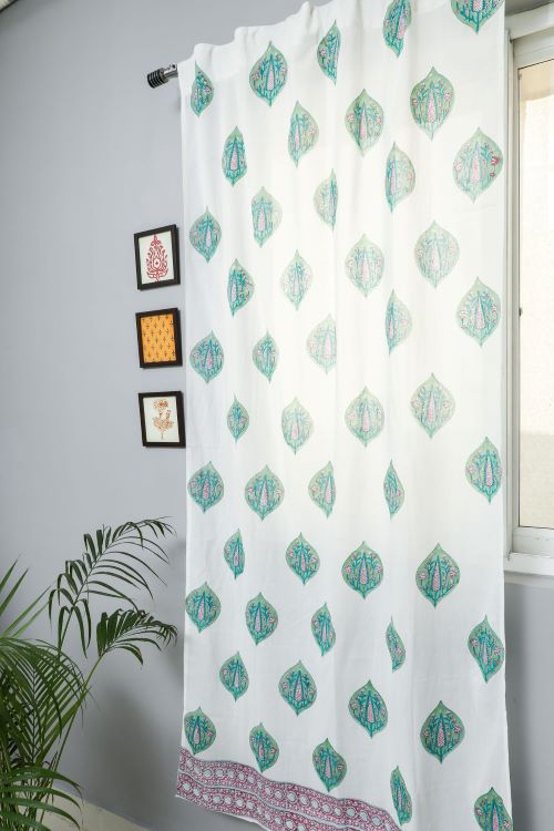 Sooti Syahi Green Palm Hand Block Printed Door Curtain