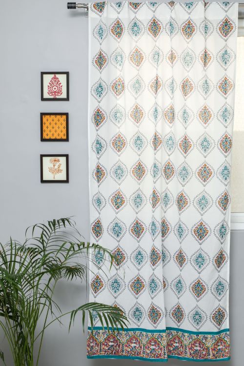 Sooti Syahi Carved Ornaments?Hand Block Printed Door Curtain