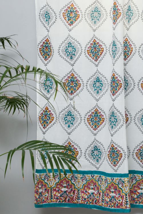 Sooti Syahi Carved Ornaments?Hand Block Printed Door Curtain