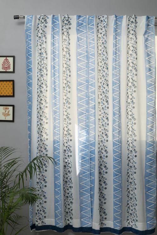 Sooti Syahi Philippine Blue Hand Block Printed Door Curtain