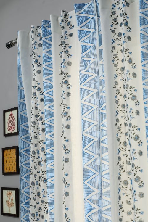 Sooti Syahi Philippine Blue Hand Block Printed Door Curtain
