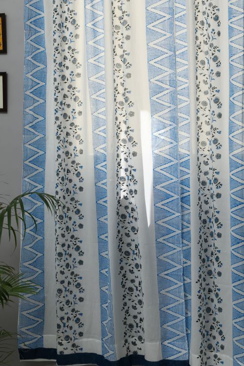 Sooti Syahi Philippine Blue Hand Block Printed Door Curtain