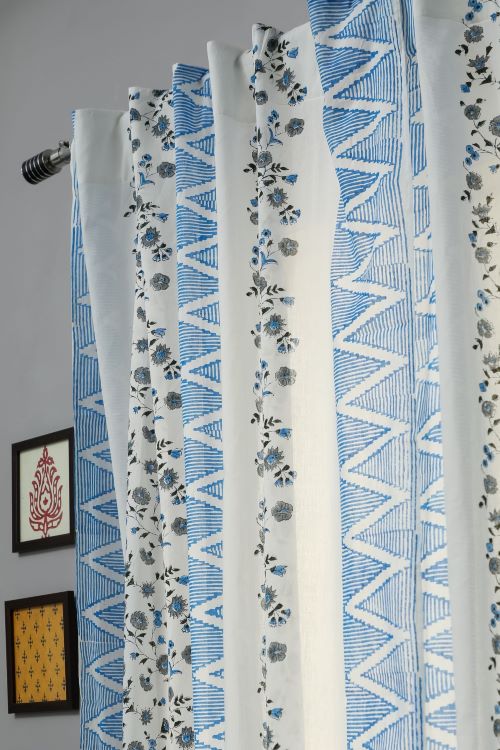 Sooti Syahi Philippine Blue Hand Block Printed Door Curtain