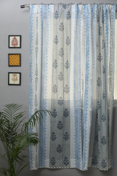 Sooti Syahi Bering Blue Hand Block Printed Door Curtain