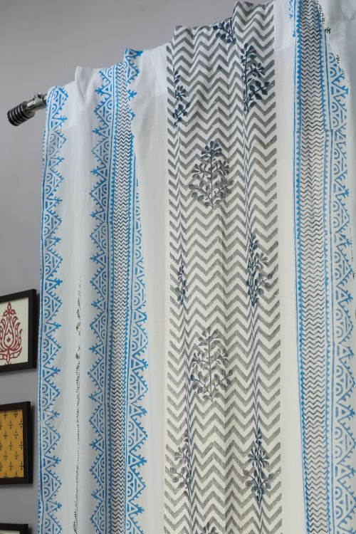 Sooti Syahi Bering Blue Hand Block Printed Door Curtain