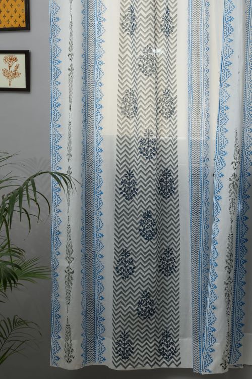 Bering Blue Hand Block Printed Door Curtain