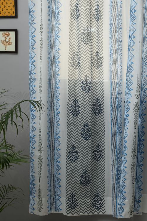 Sooti Syahi Bering Blue Hand Block Printed Door Curtain