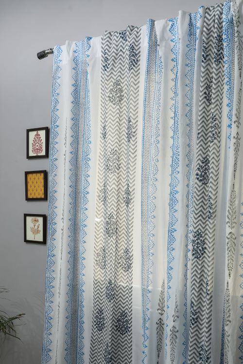 Sooti Syahi Bering Blue Hand Block Printed Door Curtain