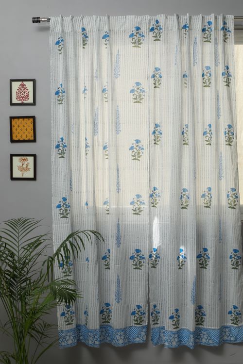 Sooti Syahi Coral Blue Hand Block Printed Door Curtain