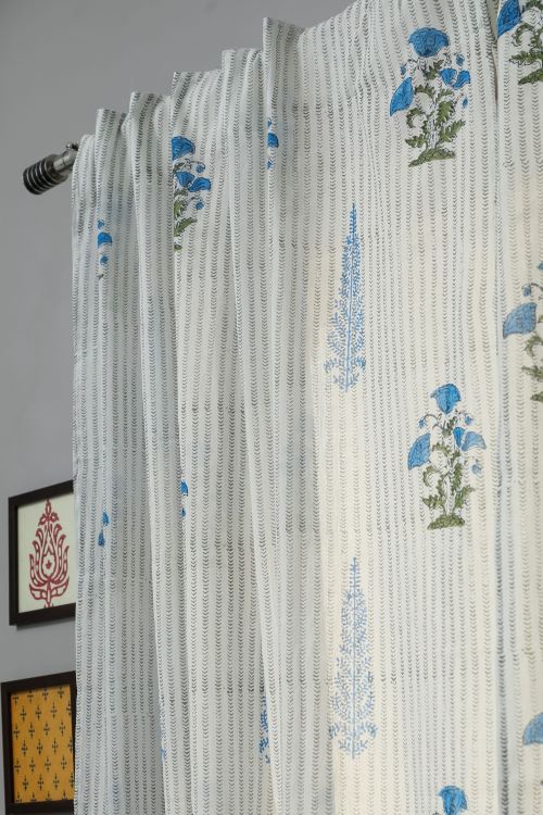 Sooti Syahi Coral Blue Hand Block Printed Door Curtain