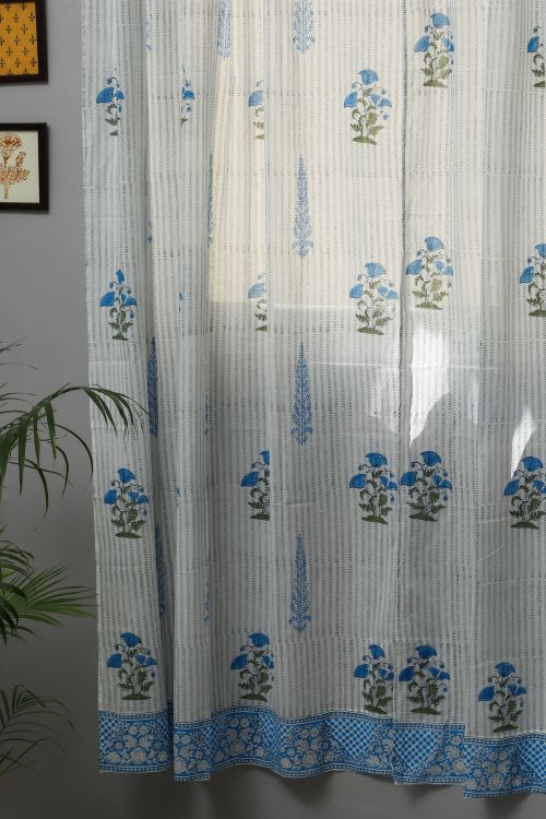 Sooti Syahi Coral Blue Hand Block Printed Door Curtain