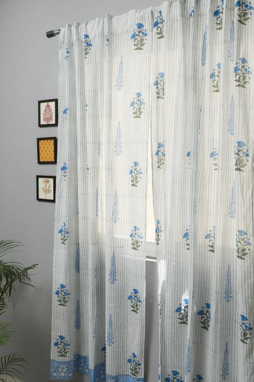 Sooti Syahi Coral Blue Hand Block Printed Door Curtain