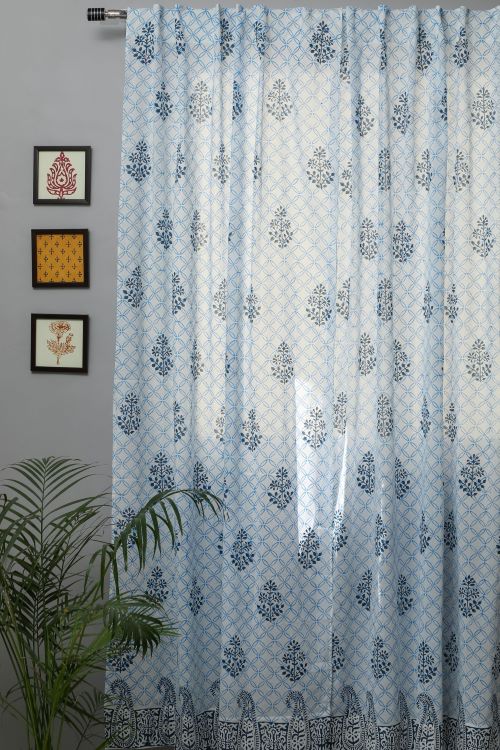 Sooti Syahi Cabbean Blue Hand Block Printed Door Curtain