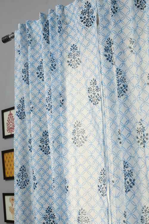 Sooti Syahi Cabbean Blue Hand Block Printed Door Curtain