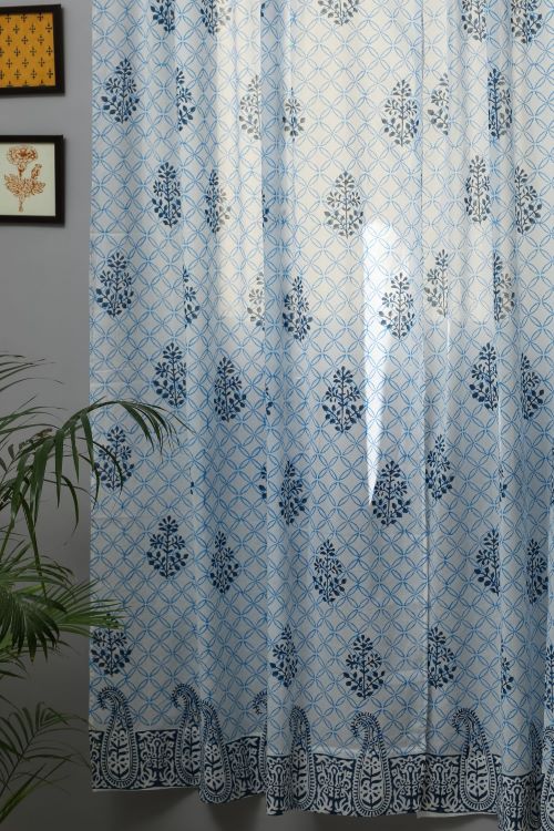 Sooti Syahi Cabbean Blue Hand Block Printed Door Curtain