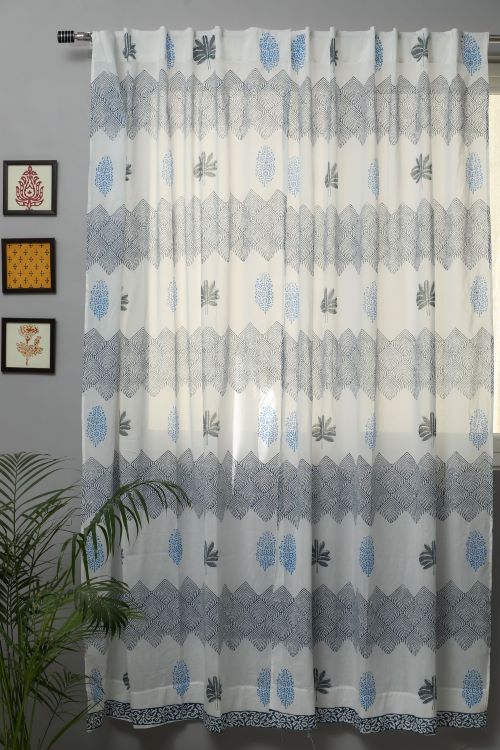 Sooti Syahi Weddell Blue Hand Block Printed Door Curtain