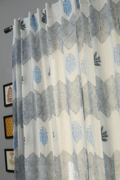 Sooti Syahi Weddell Blue Hand Block Printed Door Curtain
