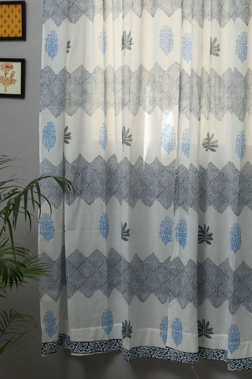 Sooti Syahi Weddell Blue Hand Block Printed Door Curtain