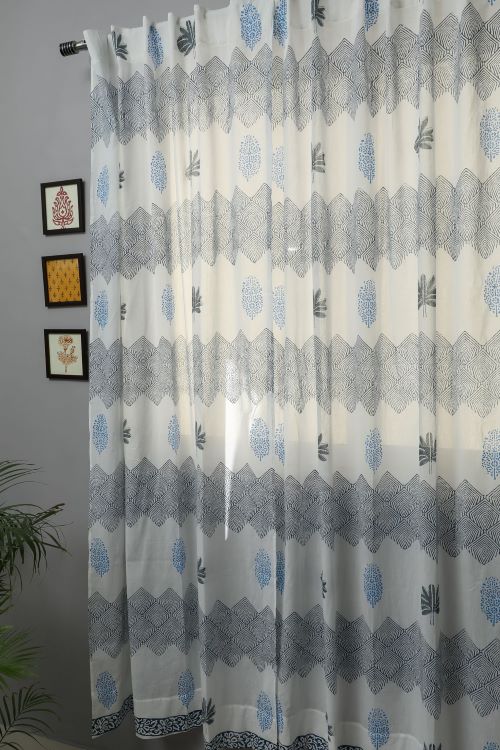 Sooti Syahi Weddell Blue Hand Block Printed Door Curtain