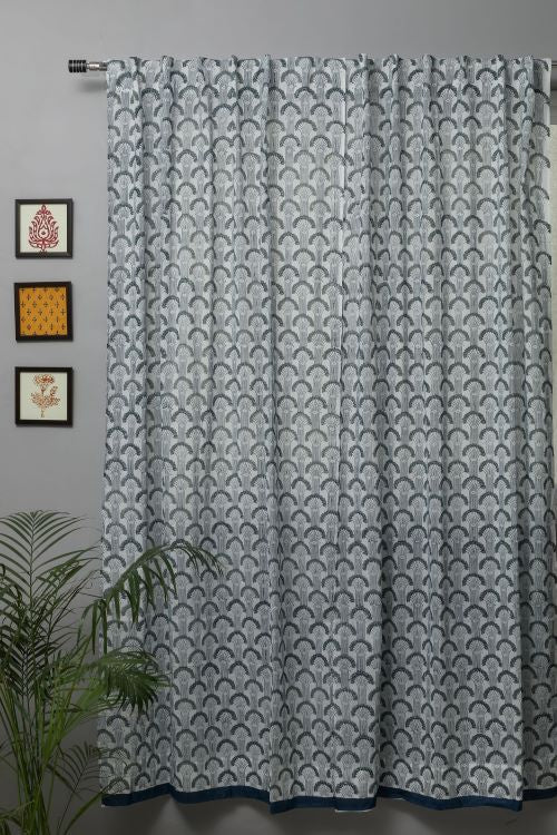 Sooti Syahi Sargasso Blue Hand Block Printed Door Curtain