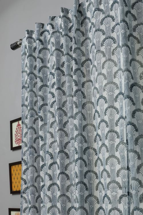 Sooti Syahi Sargasso Blue Hand Block Printed Door Curtain