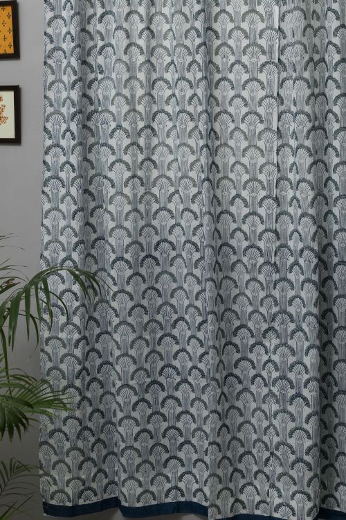 Sooti Syahi Sargasso Blue Hand Block Printed Door Curtain