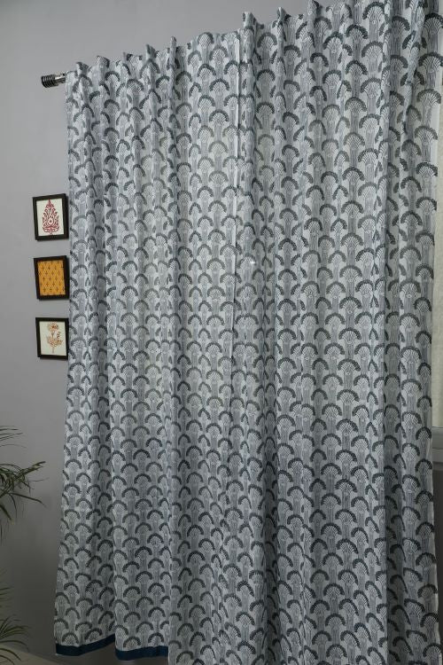 Sooti Syahi Sargasso Blue Hand Block Printed Door Curtain